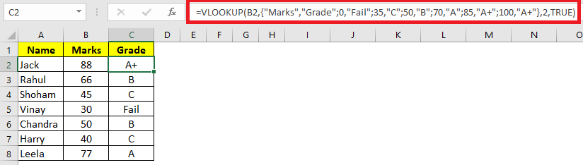 Vlookup formula with array values instead of table range