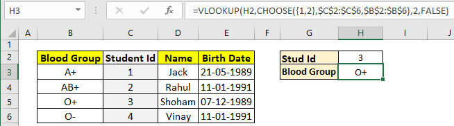 Choose formula for reverse or right to left Vlookup