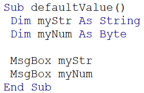 Default value of data type in VBA