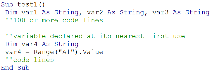 VBA variables declared at its first nearest use