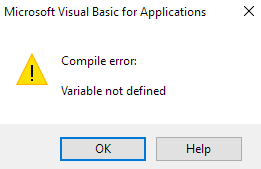 VBA varialbe not defined compile error msgbox