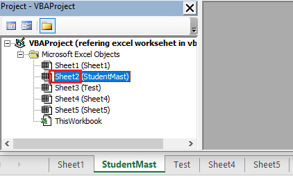 worksheet code name in VBA IDE