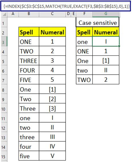 case sensitive vlookup in excel using array formula