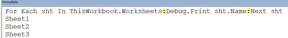 multiple code line run in VBA immediate window