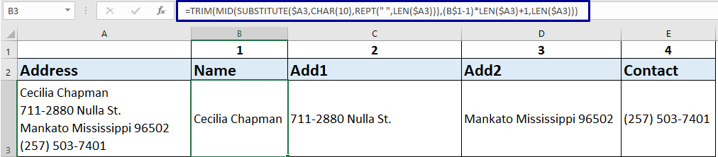 split multiple lines using formula