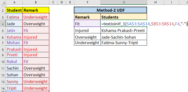 text join if udf1 in excel vba