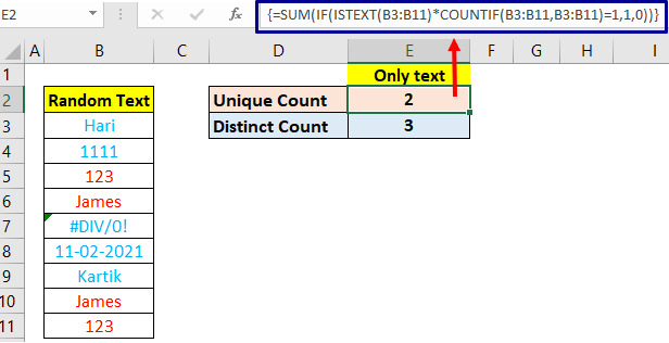 Count unique text values​ in excel