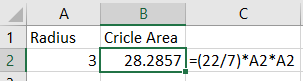 circle area in excel
