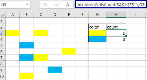 count specific colored cells in a range