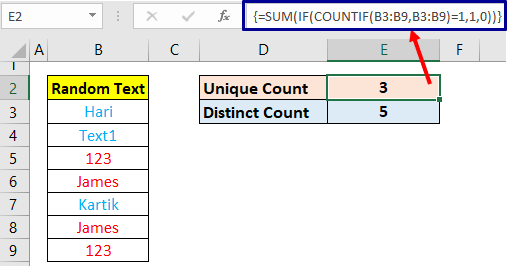 count unique values using array formula