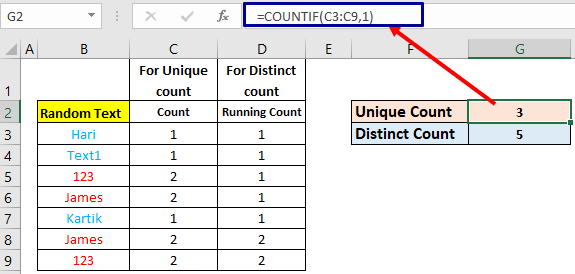 count unique values using helper column