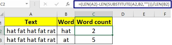 specific word count using excel function
