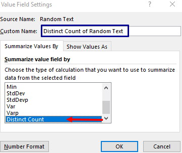 value field setting in pivot table