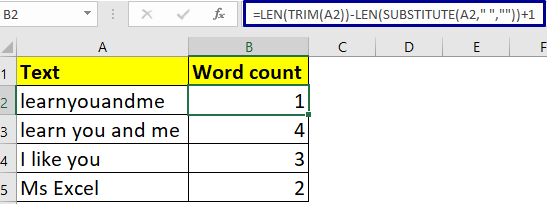 word count in excel using formula