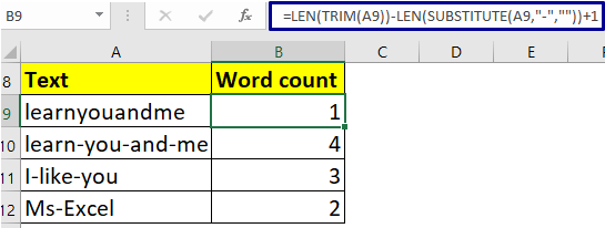 word count in excel using formula2