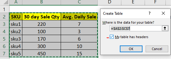 Create Excel Table