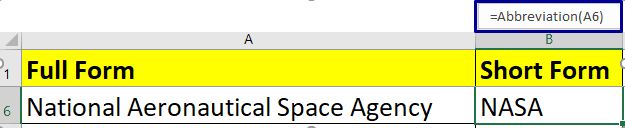 Abbreviation function in Excel using Excel VBA UDF