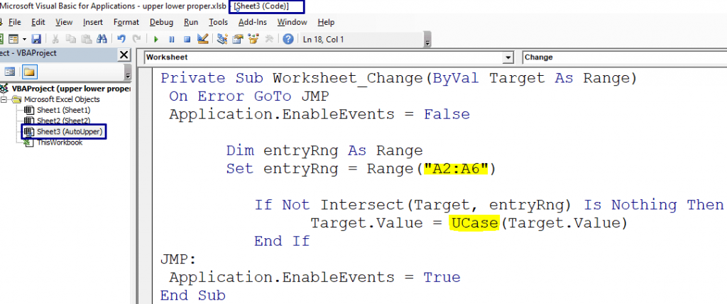 auto change uppercase in excel VBA