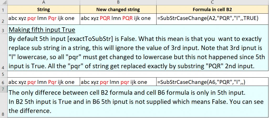 change case of specific word or letter in string in Excel with examples 2