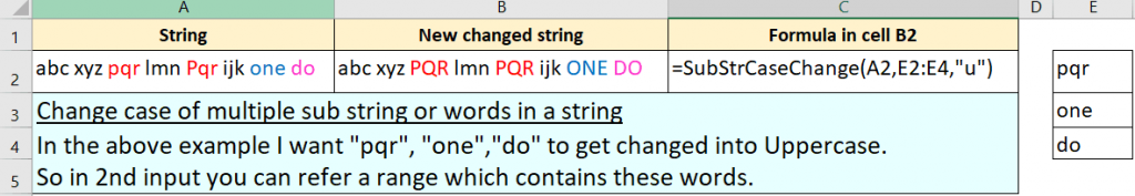 change case of specific word or letter in string in Excel with examples 3