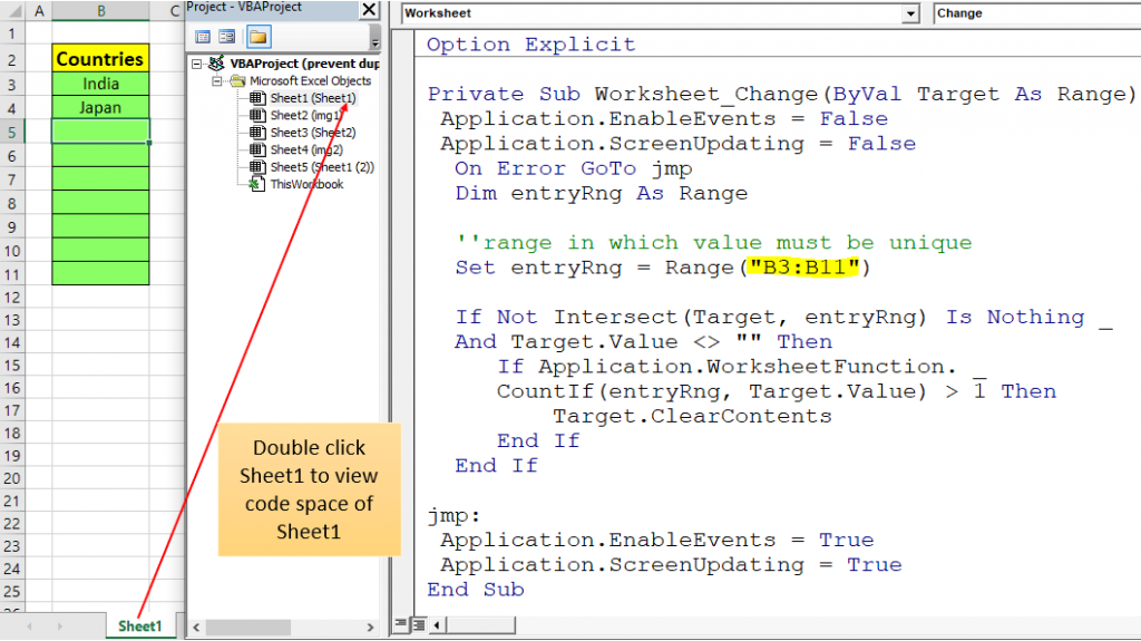 Excel VBA to prevent duplicate entries