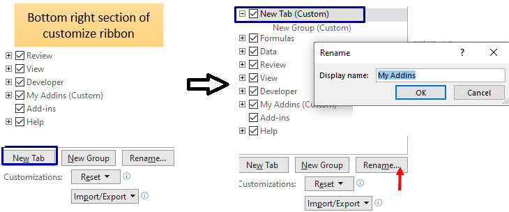 Creating custom tab in Excel ribbon