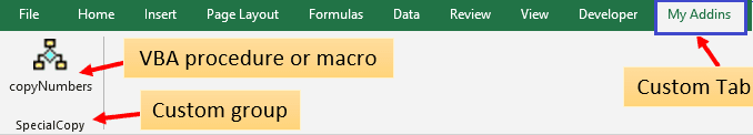 Custom tab display in Excel ribbon