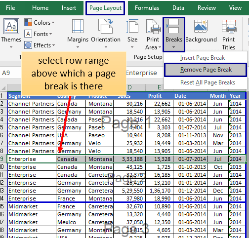 Remove specific page break in Excel