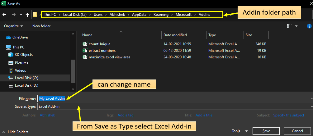 Saving Excel workbook as an Excel Add-in