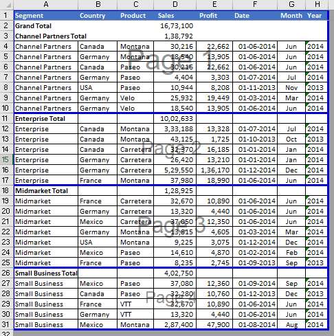 Insert page breaks using subtotal 2