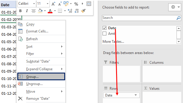 Group date in Excel pivot table