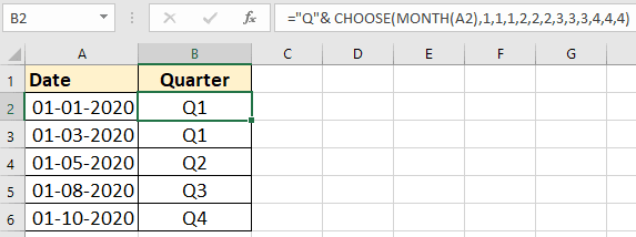 Get quarter from date using Choose function