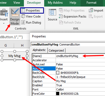 Active X Control macro button properties