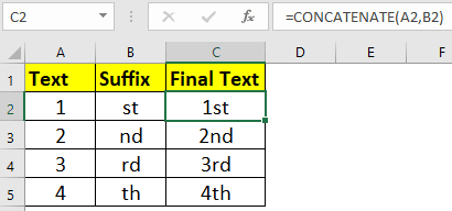 Excel formula to add suffix