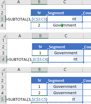 change serial number dynamically after filter Excel