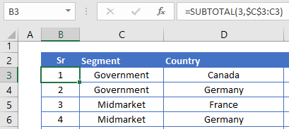 insert serial numbers after filter in Excel