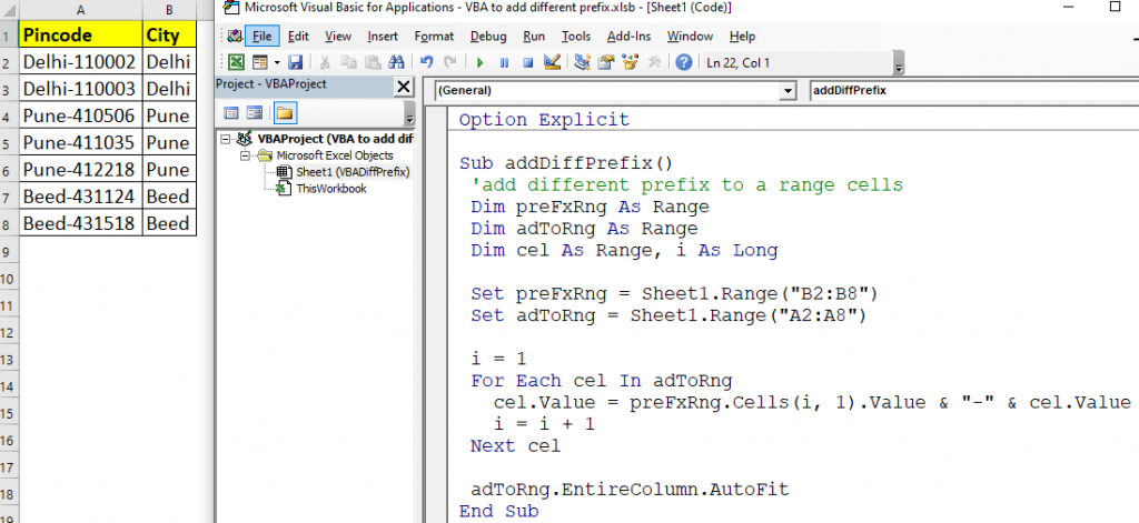 Excel VBA to add prefix in a range or column