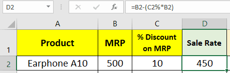 Calculate price after discount in Excel- Method2