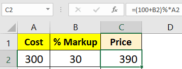 Calculate price after markup in Excel