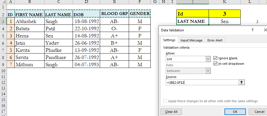 Creating drop-down list in Excel