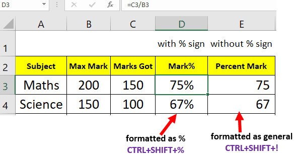 Remove show percentage sign from formula output value in Excel