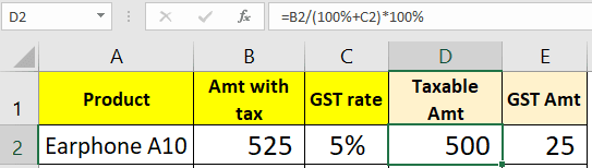 Reverse GST calculation formula in Excel