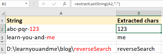 Reverse search string VBA UDF in Excel