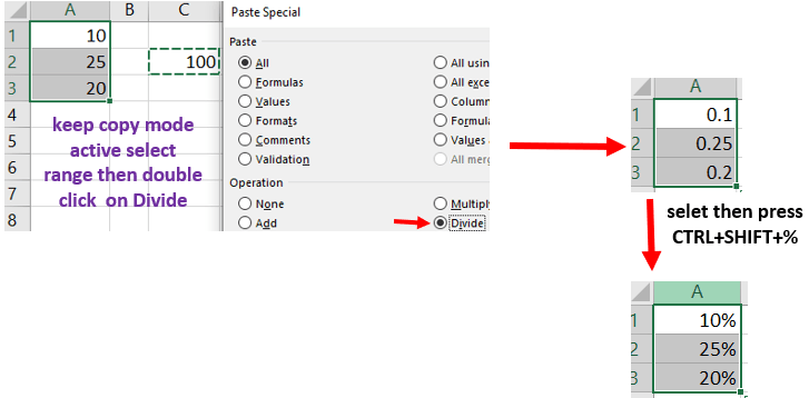 Show percentage sign for hard values in Excel