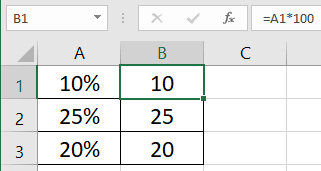 Remove percentage sign Excel 1