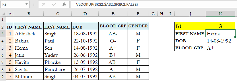 Vlookup formula in Excel