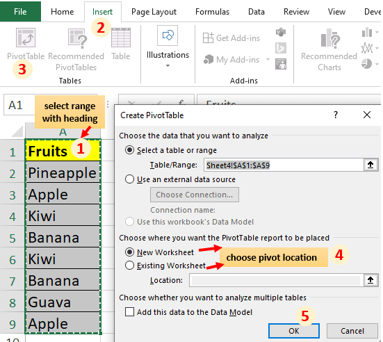 create pivot table in Excel