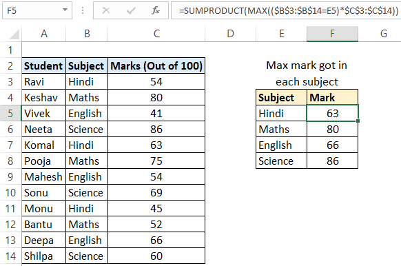 Excel Max if formula without an array