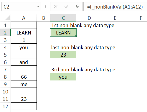 Excel VBA - get first and last non blank value in a range