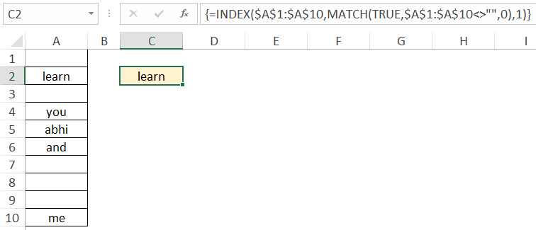 Return first non blank cell from a range